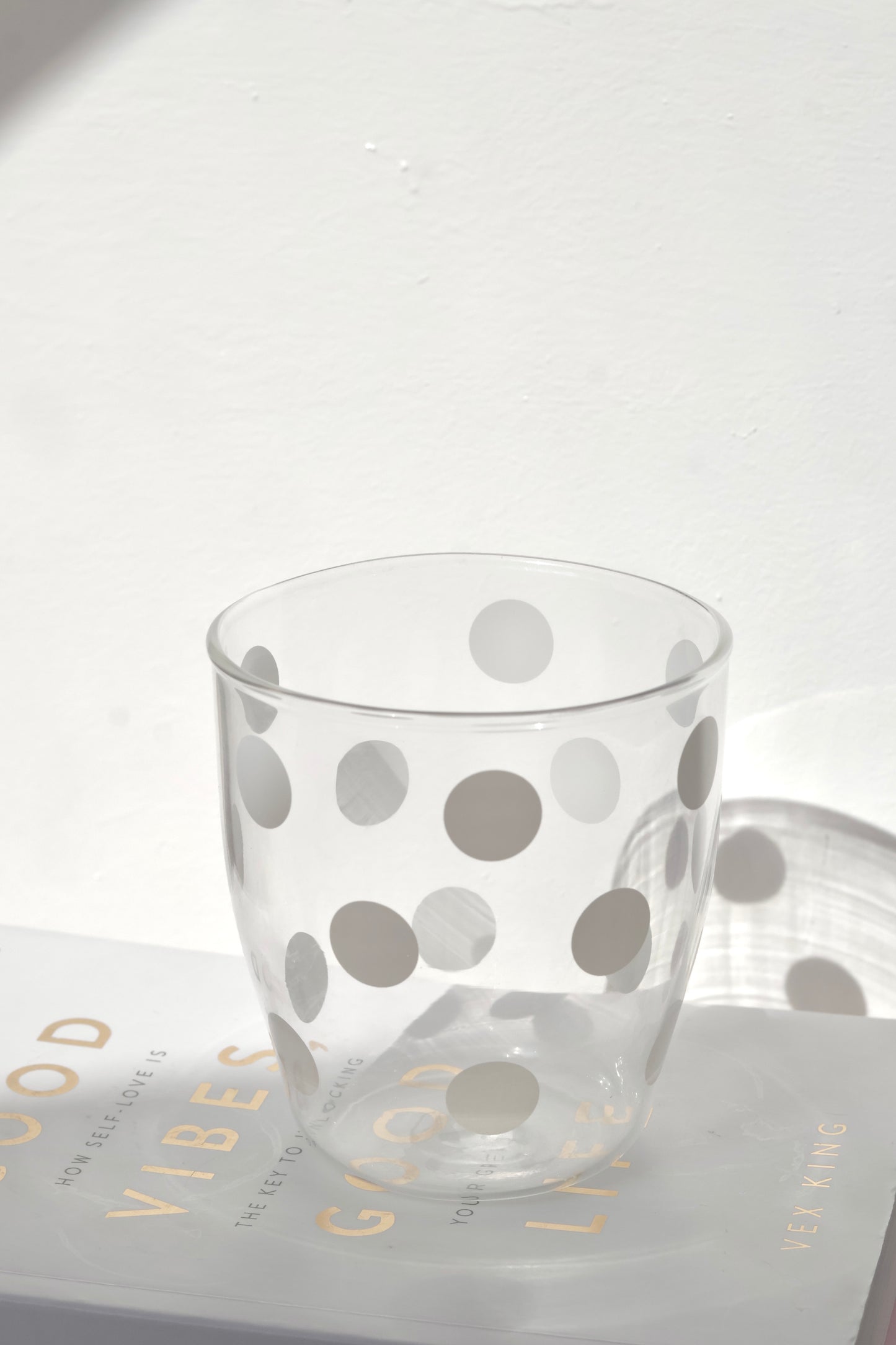 Aesthetic glass cup set in white polka dots