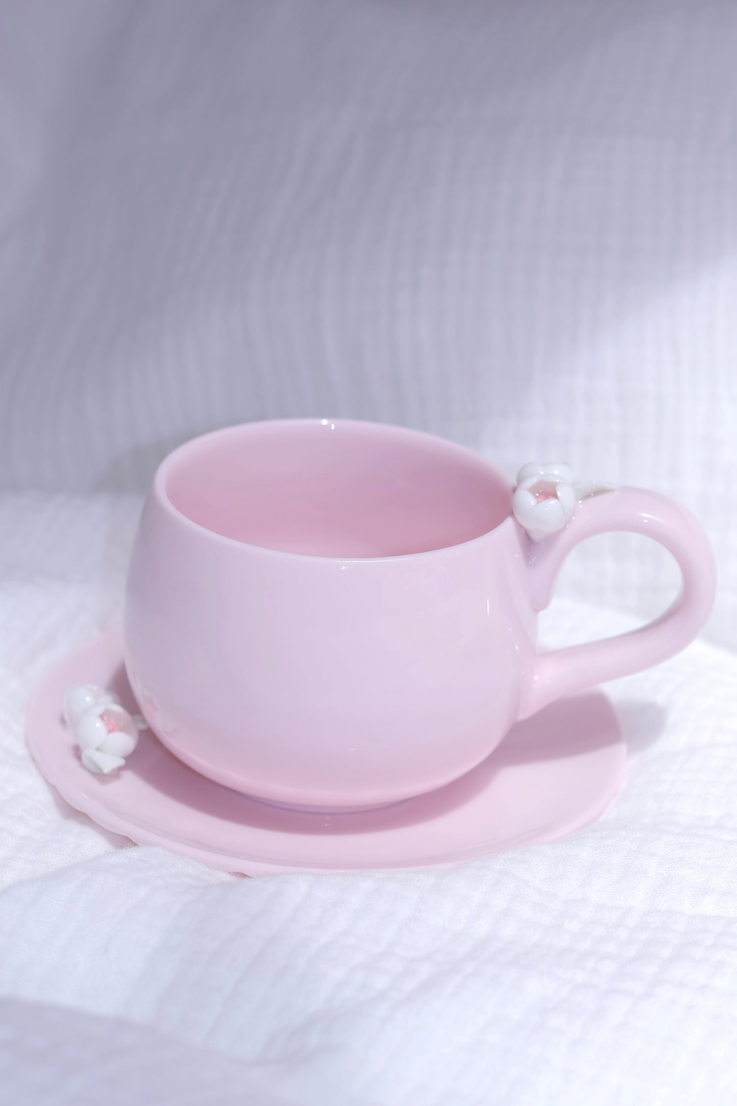 Milky porcelain coffee cup set in jasmine blossom