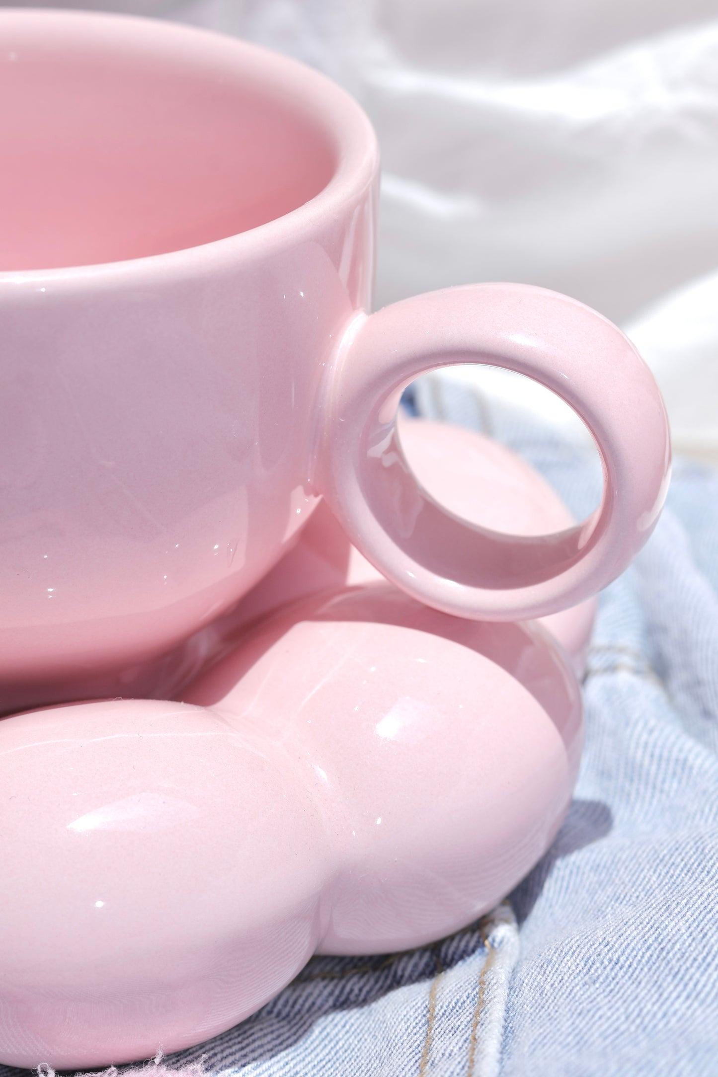 Aesthetic ceramic coffee cup set in pink marshmallow
