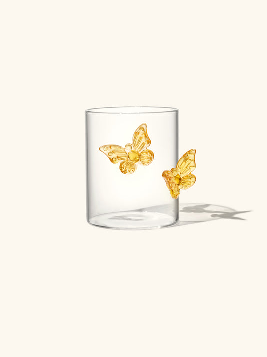 Butterfly dream glass tumbler in sunset gold