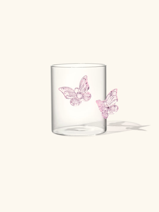 Butterfly dream glass tumbler in daylight pink