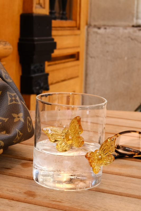 Butterfly dream glass tumbler in twilight gold