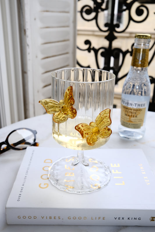 Butterfly dream glass goblet in twilight gold