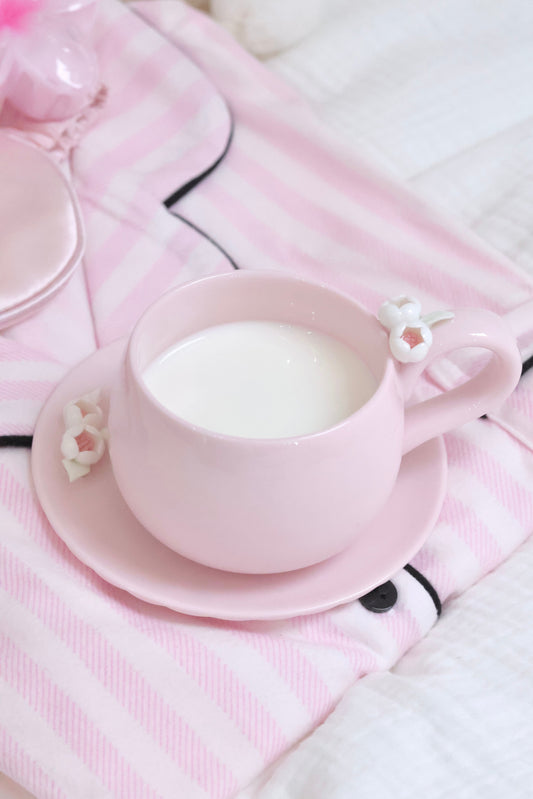 Milky porcelain coffee cup set in jasmine blossom
