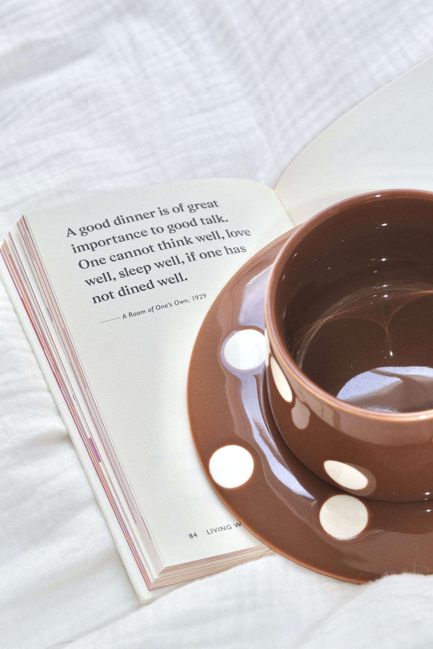 Cozy ceramic coffee cup set in mocha polka dots