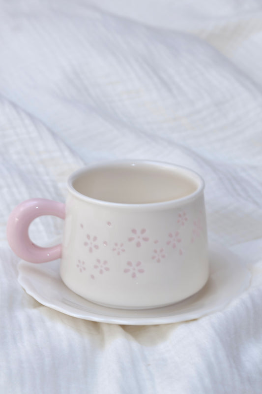 Pink floral decor aesthetic coffee and saucer