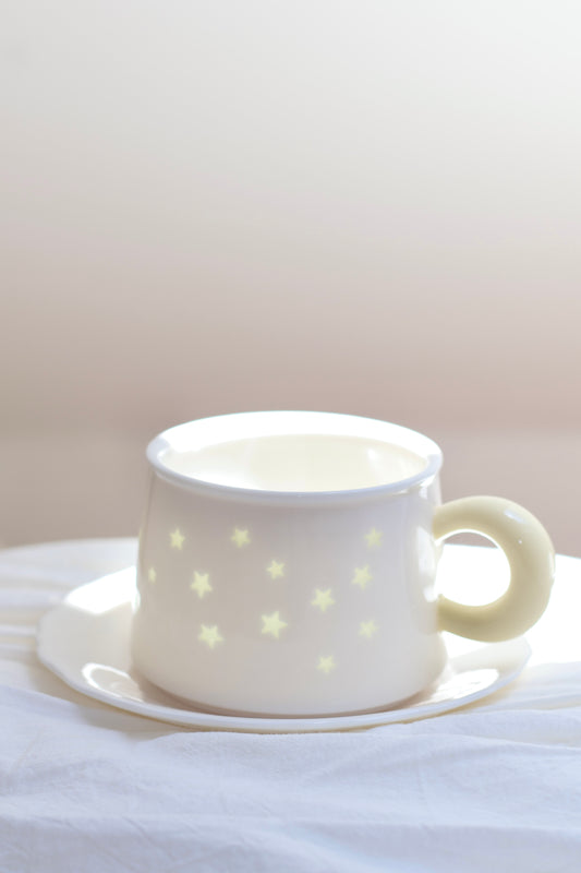 Creamy yellow star decor aesthetic coffee and saucer