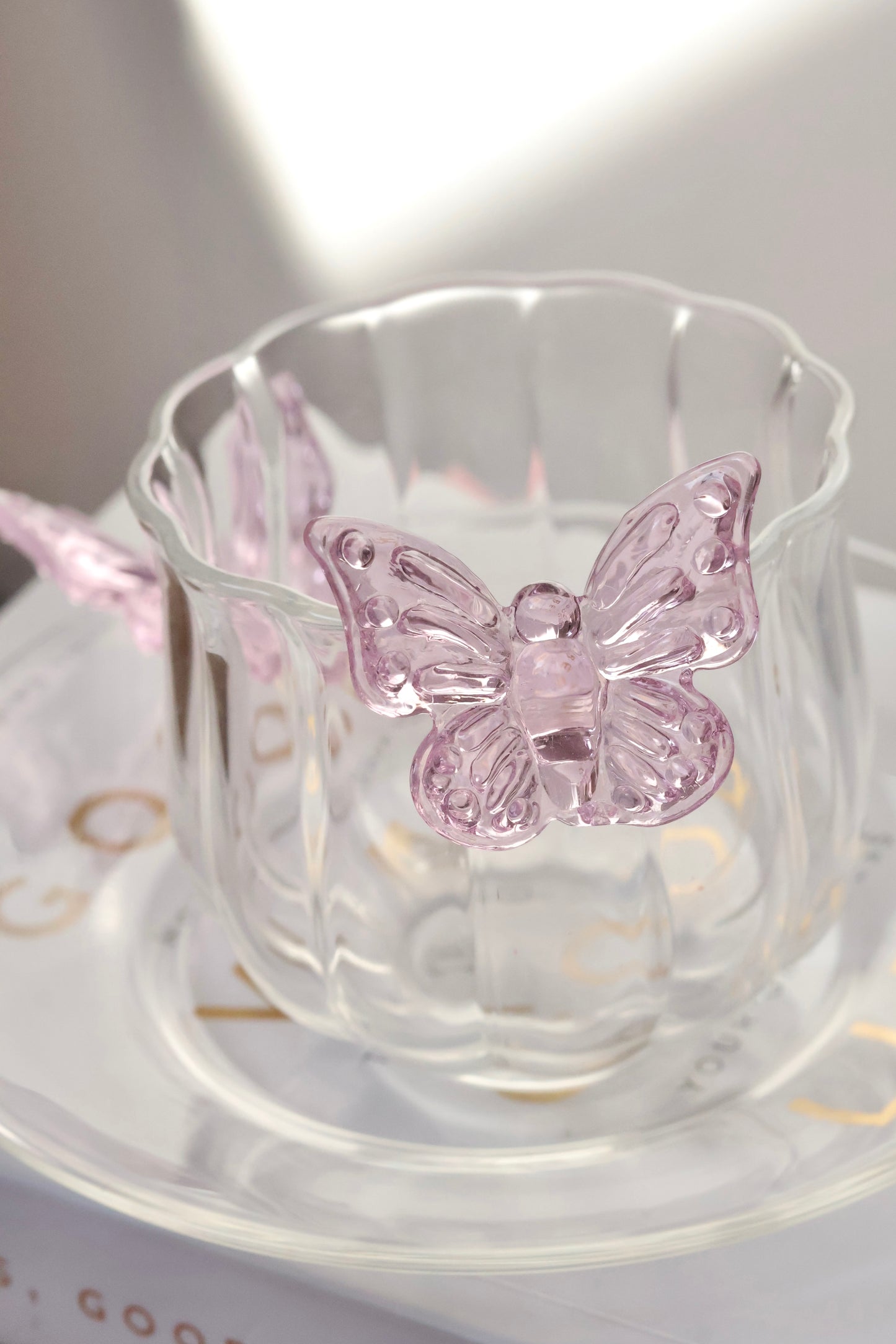 Butterfly glass mini aesthetic cup and saucer
