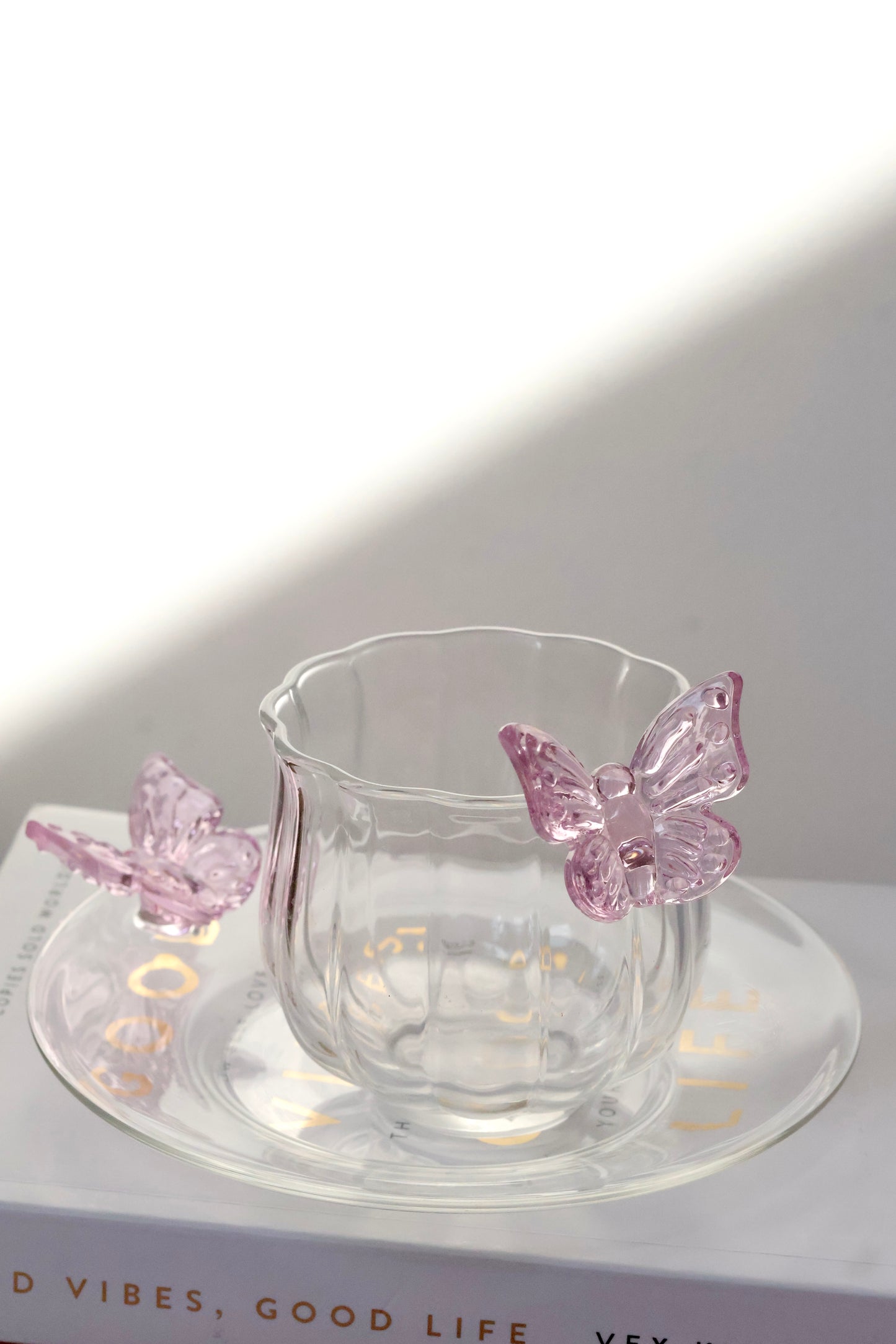 Butterfly glass mini aesthetic cup and saucer