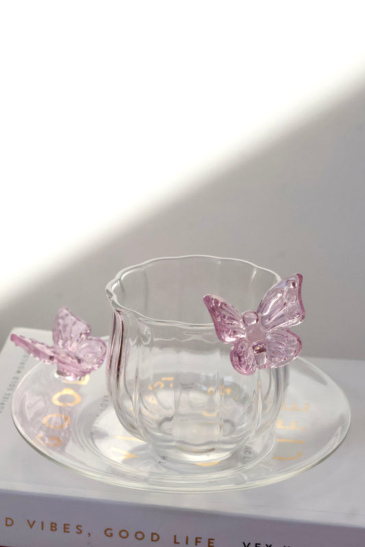 Butterfly glass mini aesthetic cup and saucer