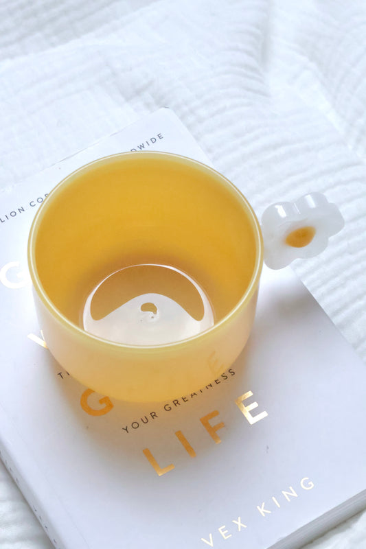 Milky glass coffee cup in orange blossom
