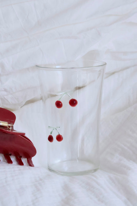Handmade aesthetic glass cup in cherry red