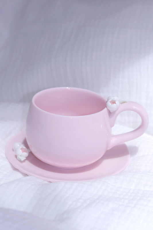 Milky porcelain coffee cup set in jasmine blossom