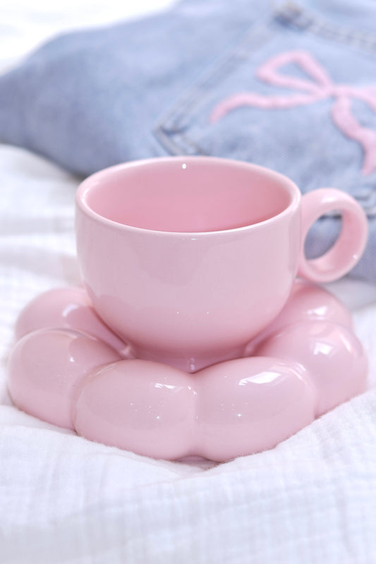Aesthetic ceramic coffee cup set in pink marshmallow